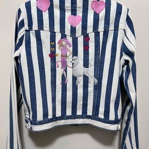UpCycled Blue And White Denim Jacket with Embroidery Designs